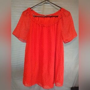 Vibrant Mizrahi Live Shirt Sleeve Red Blouse with Ruffle Neckline